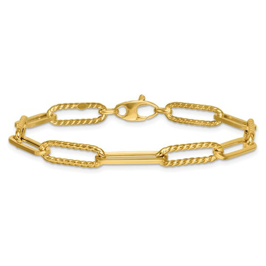 14K Yellow Gold Textured Paperclip Bracelet