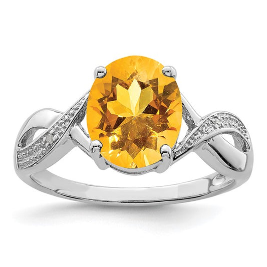 Sterling Silver White Gold Plated 2 Carat Natural Citrine & Diamond Ring