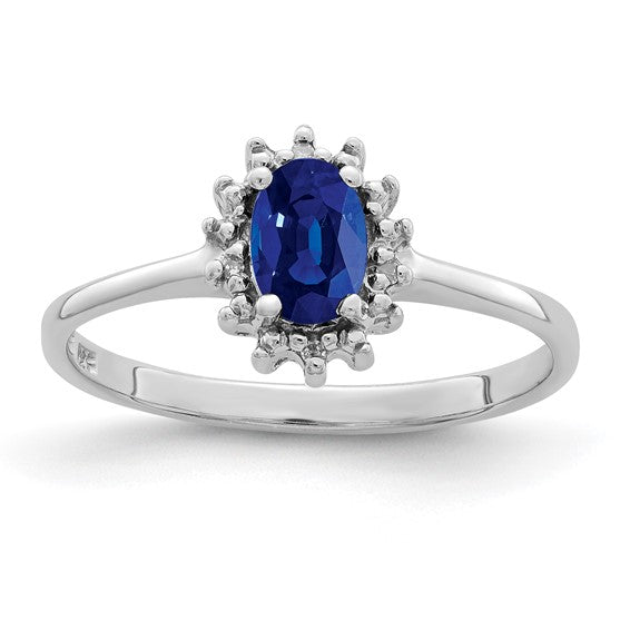 Sterling Silver Natural Sapphire & Diamond Silver Halo Ring