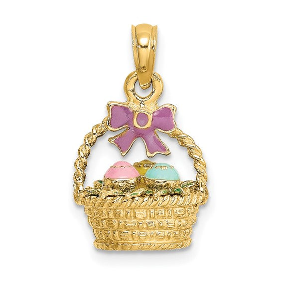 14K Yellow Gold 3D Easter Basket Pendant