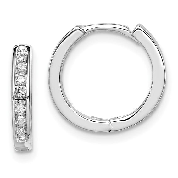 White Gold Filled Sterling Silver Diamond Hoop Huggie Earrings