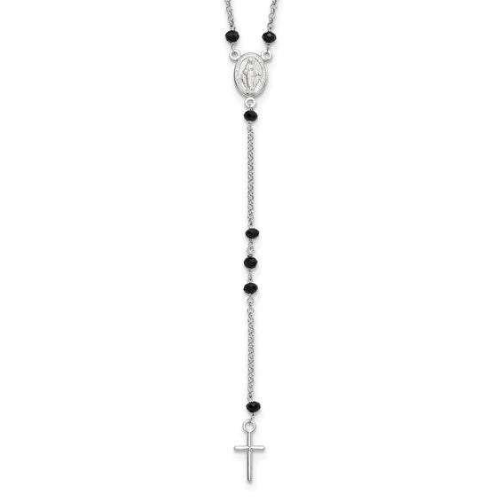 Sterling Silver Black Glass Beaded Rosary Beads