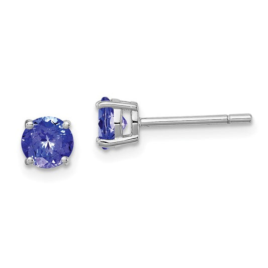 White Gold Filled Sterling Silver Natural Tanzanite Stud Earrings