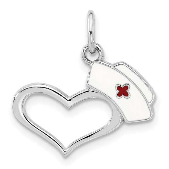White Gold Filled Sterling Silver 1st Responder Nurse Hat Pendant