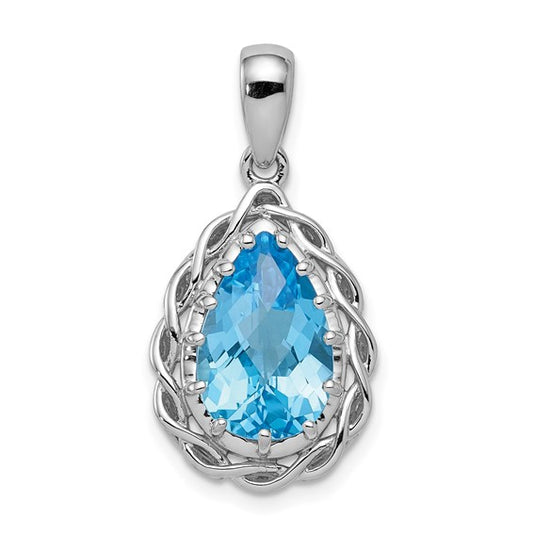 White Gold Filled Sterling Silver 5 Carat Natural Blue Topaz Pear Pendant