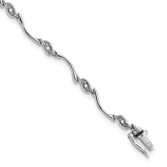 White Gold Filled Sterling Silver Fancy Link Diamond Bracelet