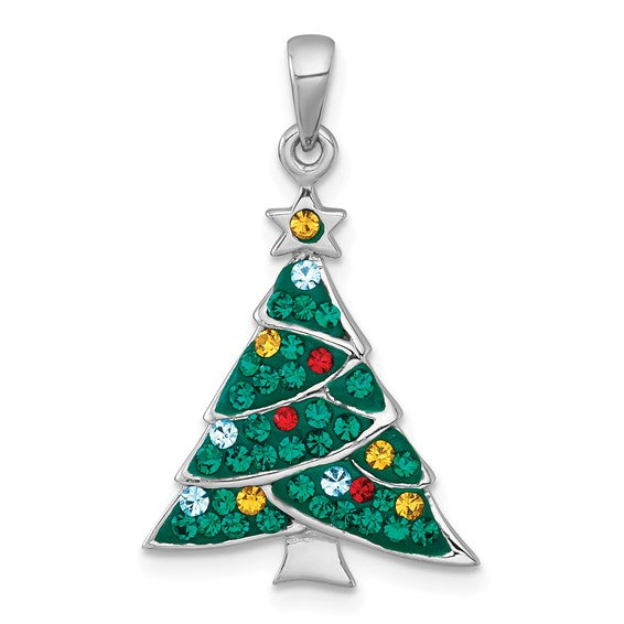 Sterling Silver Crystal Christmas Tree Pendant