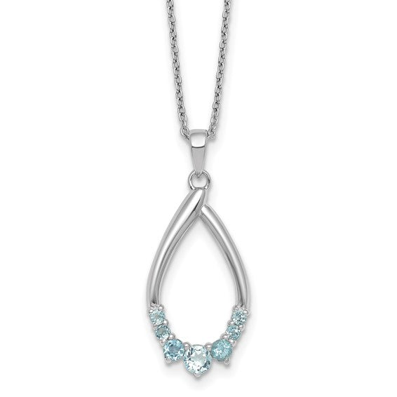 White Gold Filled Sterling Silver Teardrop Multi Stone Blue Topaz Chain & Pendant Set