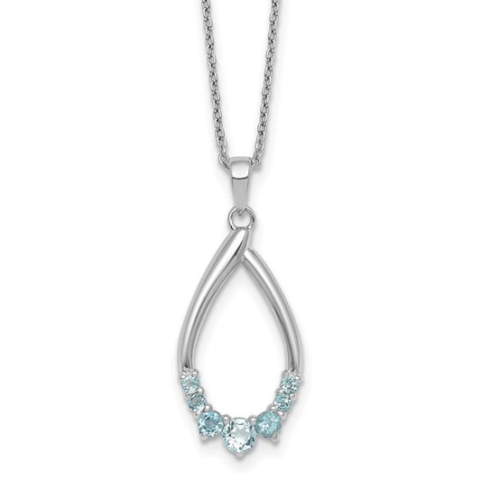 White Gold Filled Sterling Silver Teardrop Multi Stone Blue Topaz Chain & Pendant Set