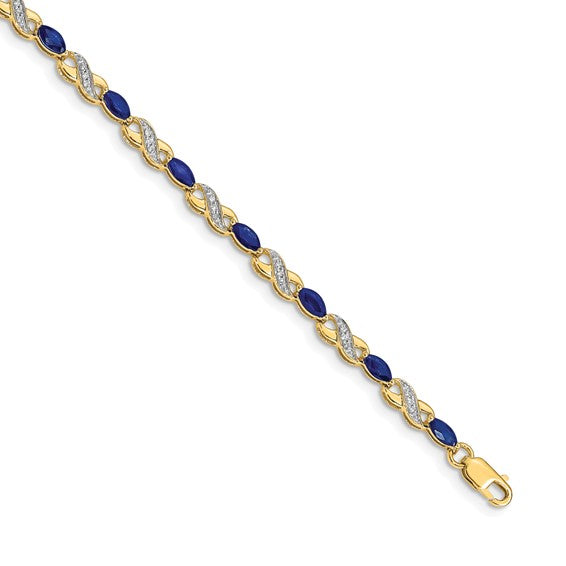 14K White Gold Yellow Gold Natural Sapphire & Diamond Bracelet Ribbon Cut
