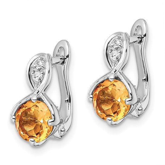 White Gold Plated Sterling Silvers Natural Citrine & White Topaz Hinged Earrings