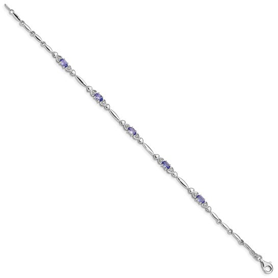 White Gold Filled Sterling Silver Natural Tanzanite & Diamond Mini Heart Bracelet