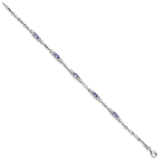 White Gold Filled Sterling Silver Natural Tanzanite & Diamond Mini Heart Bracelet