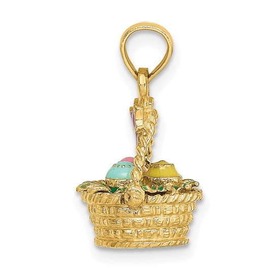 14K Yellow Gold 3D Easter Basket Pendant