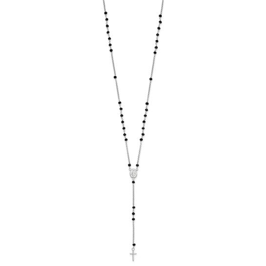 Sterling Silver Black Glass Beaded Rosary Beads