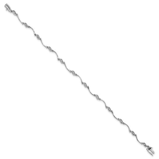 White Gold Filled Sterling Silver Fancy Link Diamond Bracelet