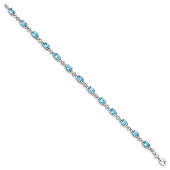 White Gold Filled Sterling Silver Swizz Blue & White Topaz Bracelet