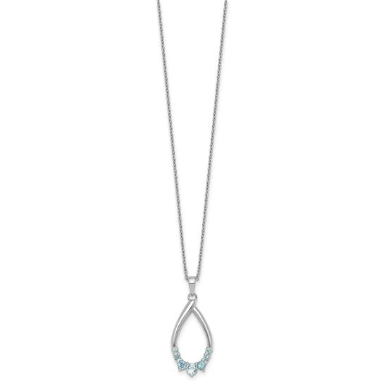 White Gold Filled Sterling Silver Teardrop Multi Stone Blue Topaz Chain & Pendant Set