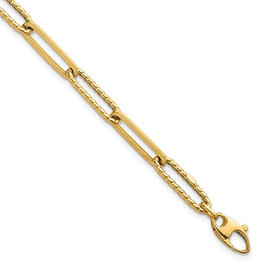 14K Yellow Gold Textured Paperclip Bracelet