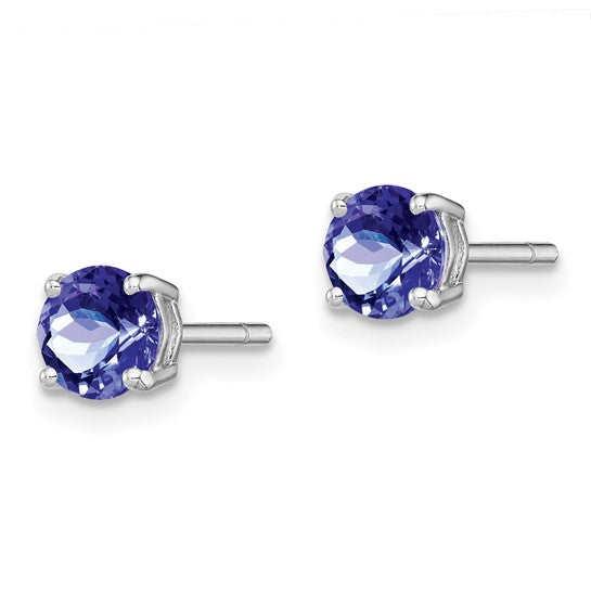 White Gold Filled Sterling Silver Natural Tanzanite Stud Earrings