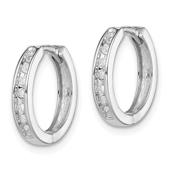 White Gold Filled Sterling Silver Diamond Hoop Huggie Earrings