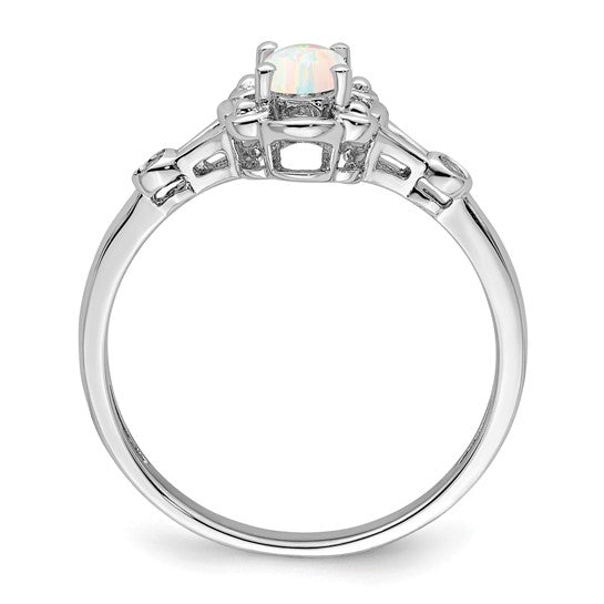 Sterling Silver October Birthstone Lab Created Opal & Natural Diamond Ring Victorian Style