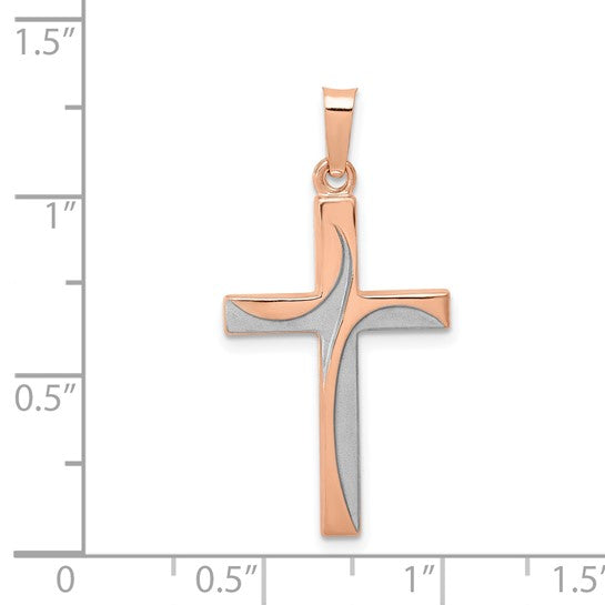 Two Tone Rose/Yellow/White Gold Latin Cross 14K Pendant