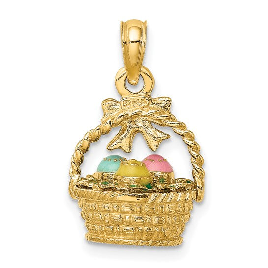 14K Yellow Gold 3D Easter Basket Pendant