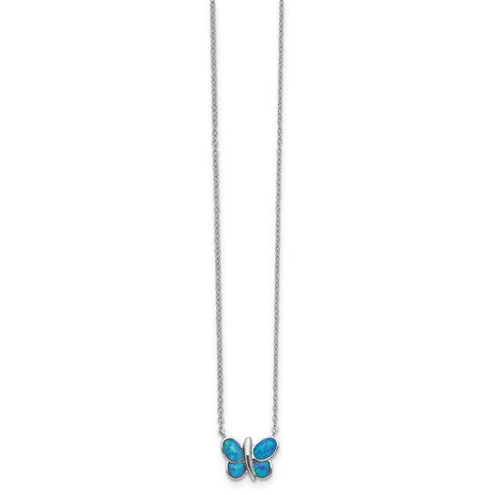 White Gold Over Sterling Silver Lab Created Opal Butterfly Chain & Pendant