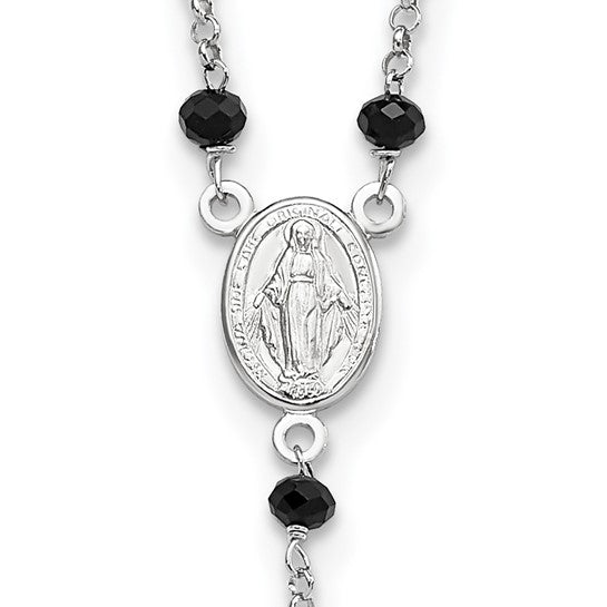 Sterling Silver Black Glass Beaded Rosary Beads