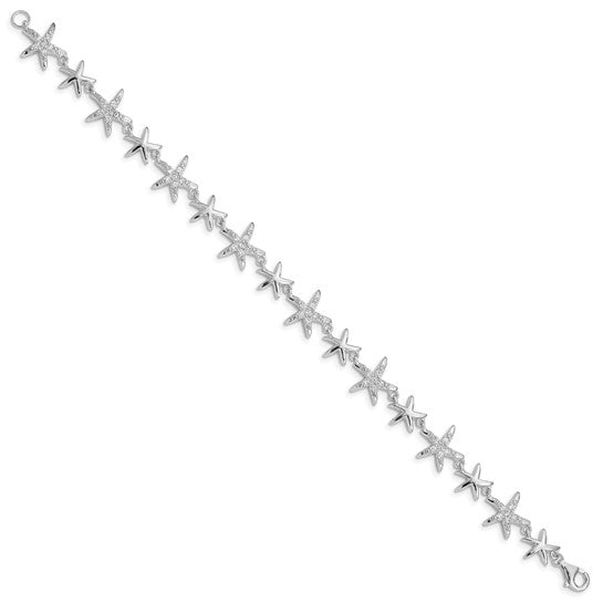 Sterling Silver Rhodium Plated Star Fish CZ Bracelet