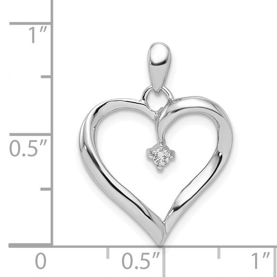 White Gold Filled Sterling Silver Heart With Diamond Pendant