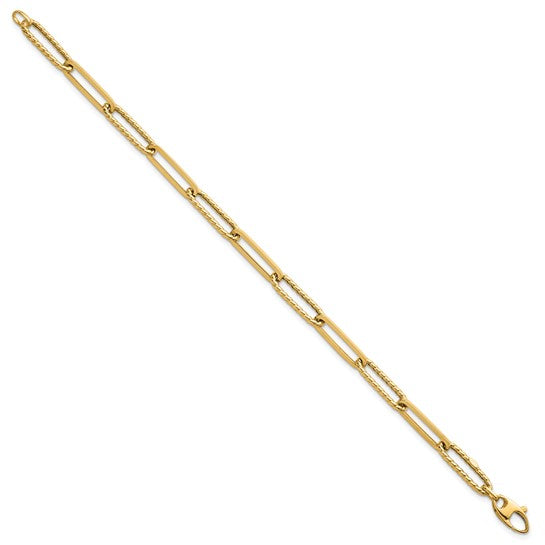 14K Yellow Gold Textured Paperclip Bracelet