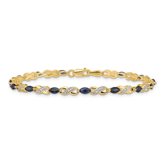 14K White Gold Yellow Gold Natural Sapphire & Diamond Bracelet Ribbon Cut