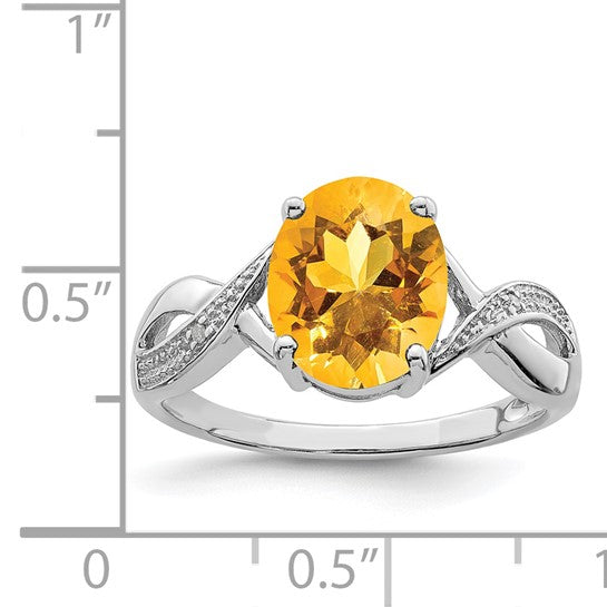 Sterling Silver White Gold Plated 2 Carat Natural Citrine & Diamond Ring