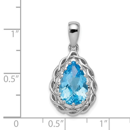 White Gold Filled Sterling Silver 5 Carat Natural Blue Topaz Pear Pendant