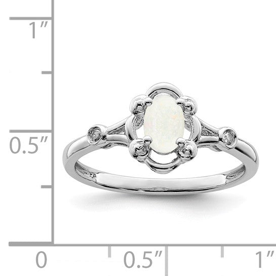 Sterling Silver October Birthstone Lab Created Opal & Natural Diamond Ring Victorian Style