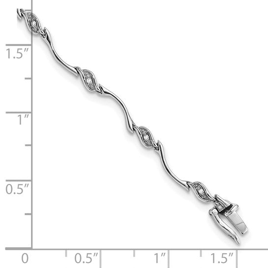 White Gold Filled Sterling Silver Fancy Link Diamond Bracelet