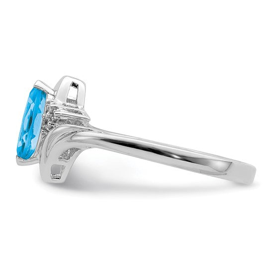 White Gold Filled Sterling Silver Marquise Blue Topaz & Diamond Ring