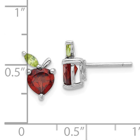 Sterling Silver White Gold Filled Natural Garnet & Peridot Apple Earrings