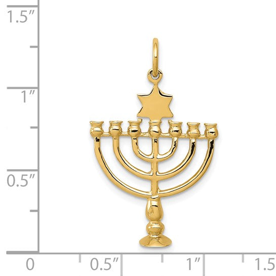 14K Gold 3D Menorah Hanukkah Pendant