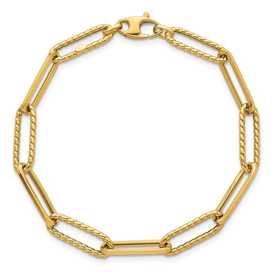 14K Yellow Gold Textured Paperclip Bracelet