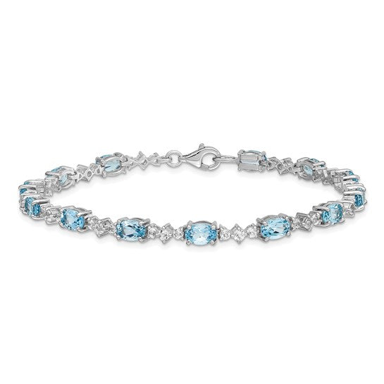 White Gold Filled Sterling Silver Swizz Blue & White Topaz Bracelet