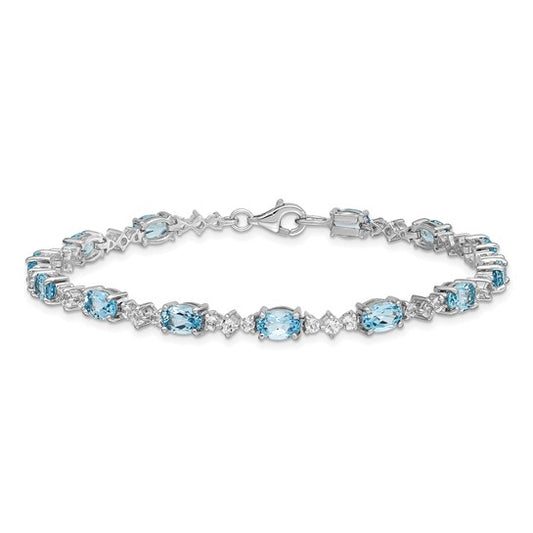 White Gold Filled Sterling Silver Swizz Blue & White Topaz Bracelet