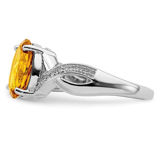 Sterling Silver White Gold Plated 2 Carat Natural Citrine & Diamond Ring