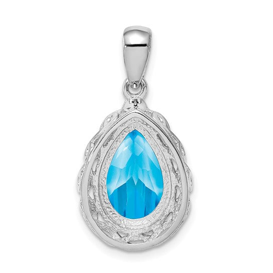 White Gold Filled Sterling Silver 5 Carat Natural Blue Topaz Pear Pendant