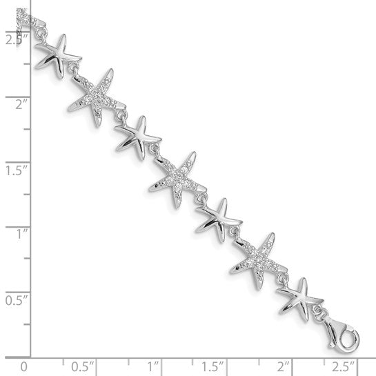 Sterling Silver Rhodium Plated Star Fish CZ Bracelet