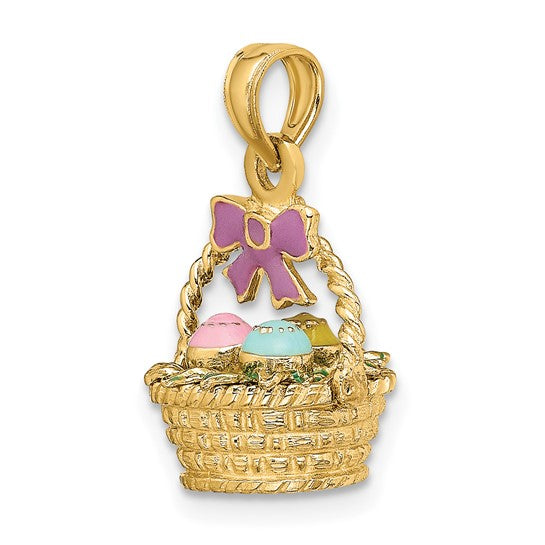 14K Yellow Gold 3D Easter Basket Pendant