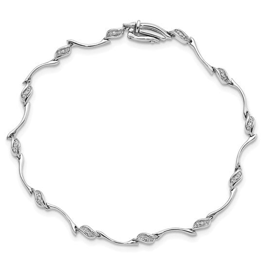 White Gold Filled Sterling Silver Fancy Link Diamond Bracelet