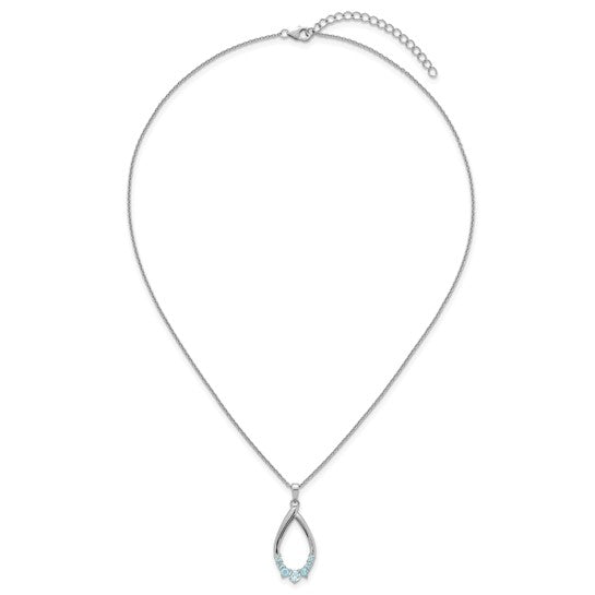 White Gold Filled Sterling Silver Teardrop Multi Stone Blue Topaz Chain & Pendant Set
